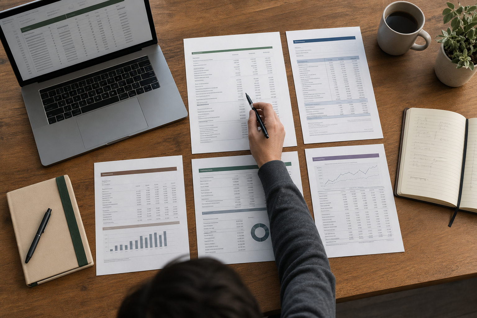 A reviewer reconciling ledger, bank, payroll, and operating reports