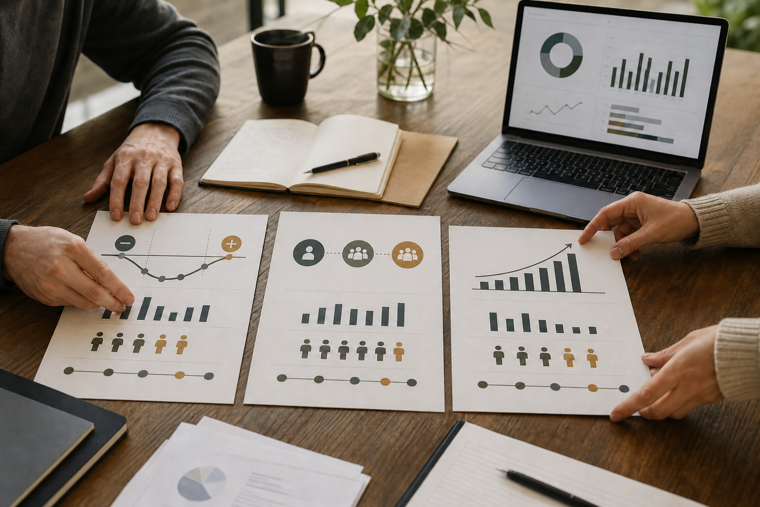 Three hiring and cash scenarios being compared side by side
